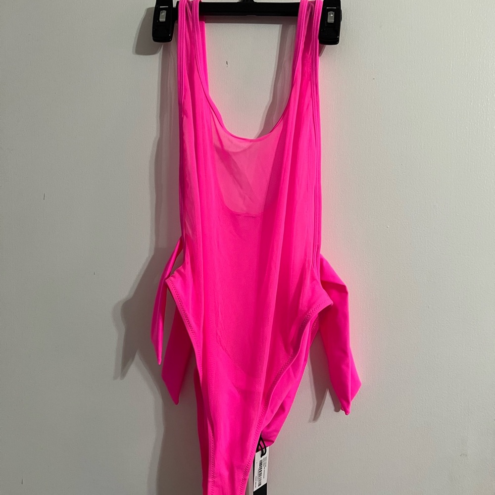 PINK Kendall + Kylie One Piece Mesh Bathing Suit Side Tie Size L - Picture 4 of 7